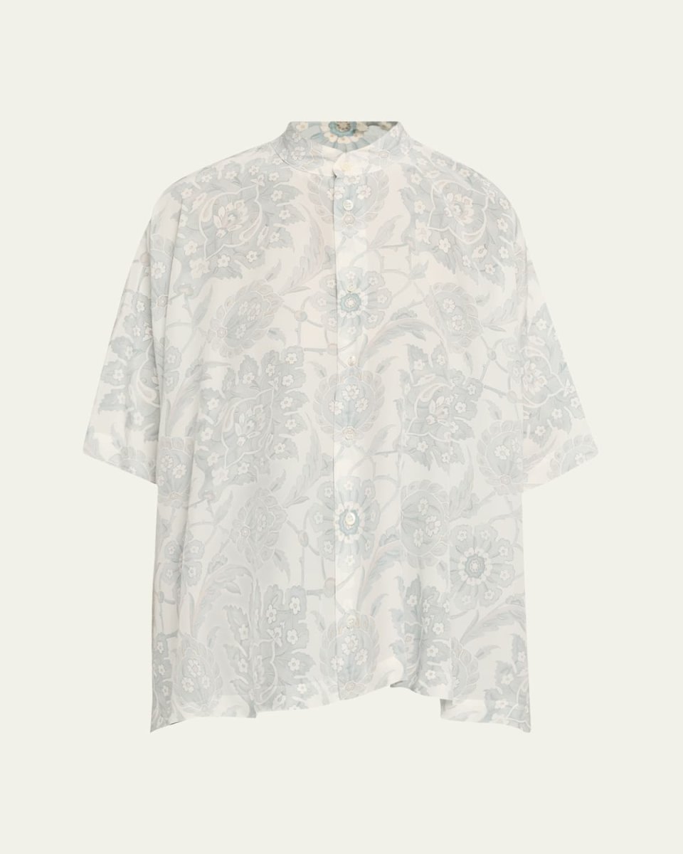 Collarless Longer Back Kaftan Shirt (Mid Plus Length)